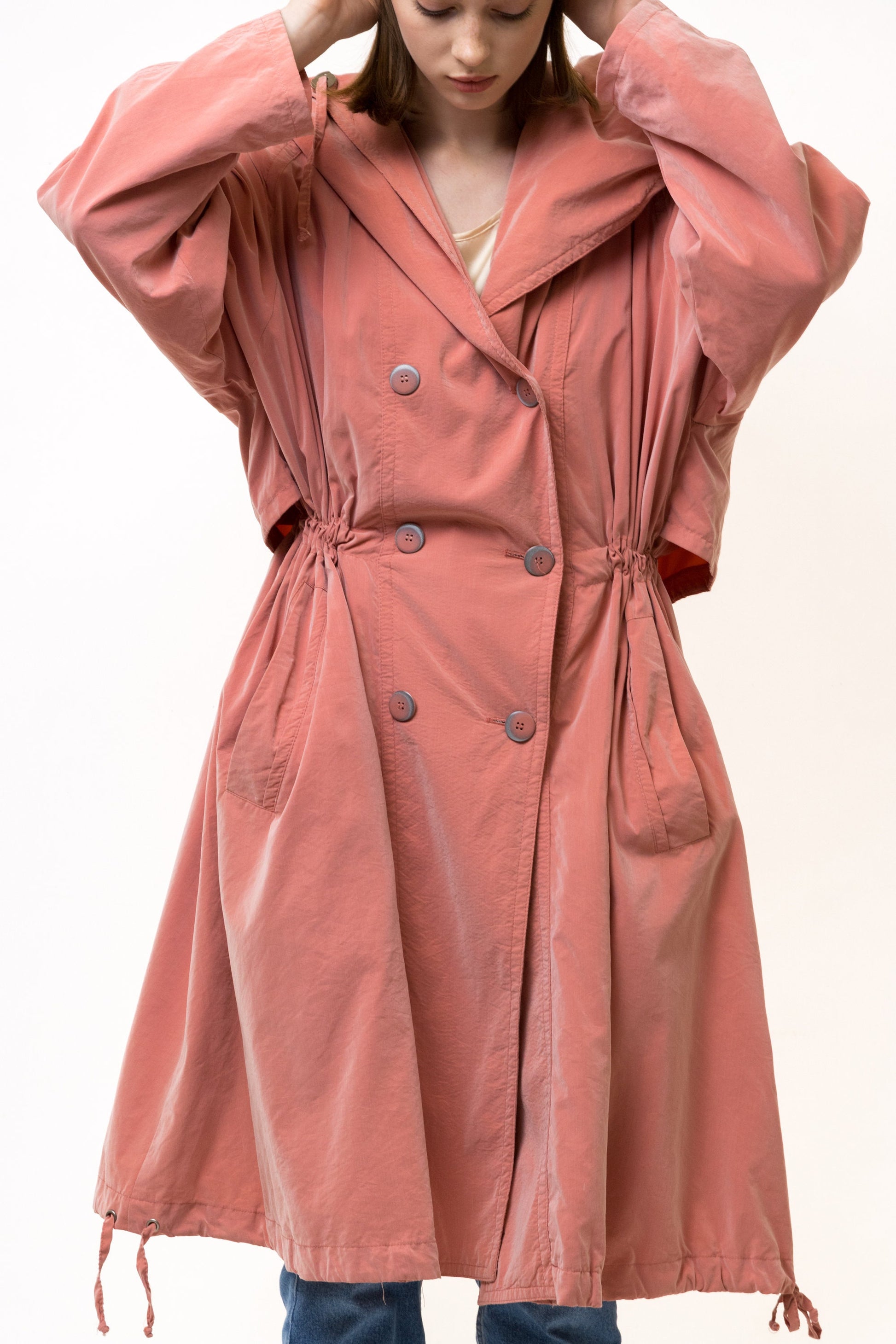 80s Vintage Vtg Rare Old Pink Vintage Maxi Long Lined Overcoat Outwear Trench Rain Coat Girlfriend Gift Present Size Large