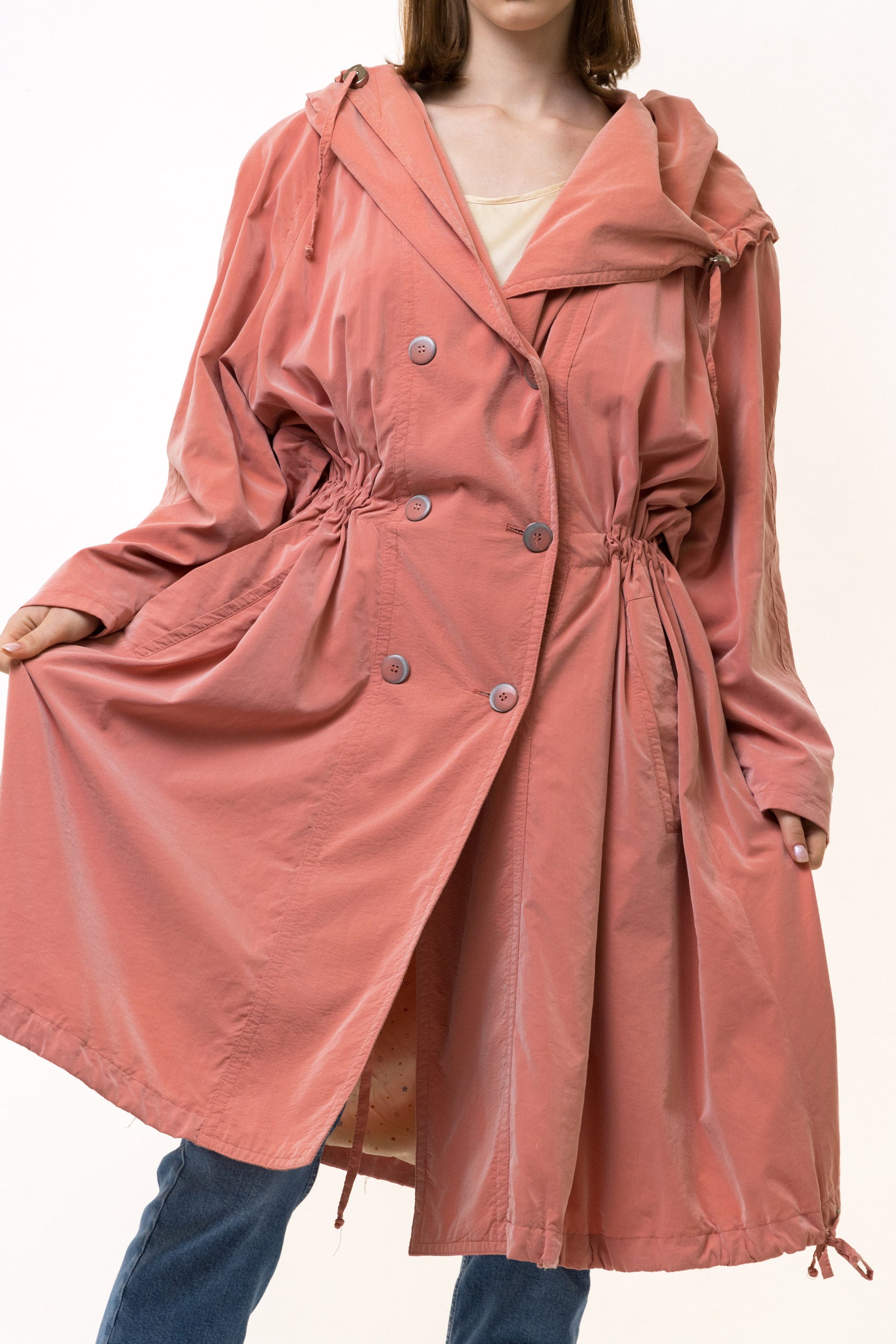 80s Vintage Vtg Rare Old Pink Vintage Maxi Long Lined Overcoat Outwear Trench Rain Coat Girlfriend Gift Present Size Large