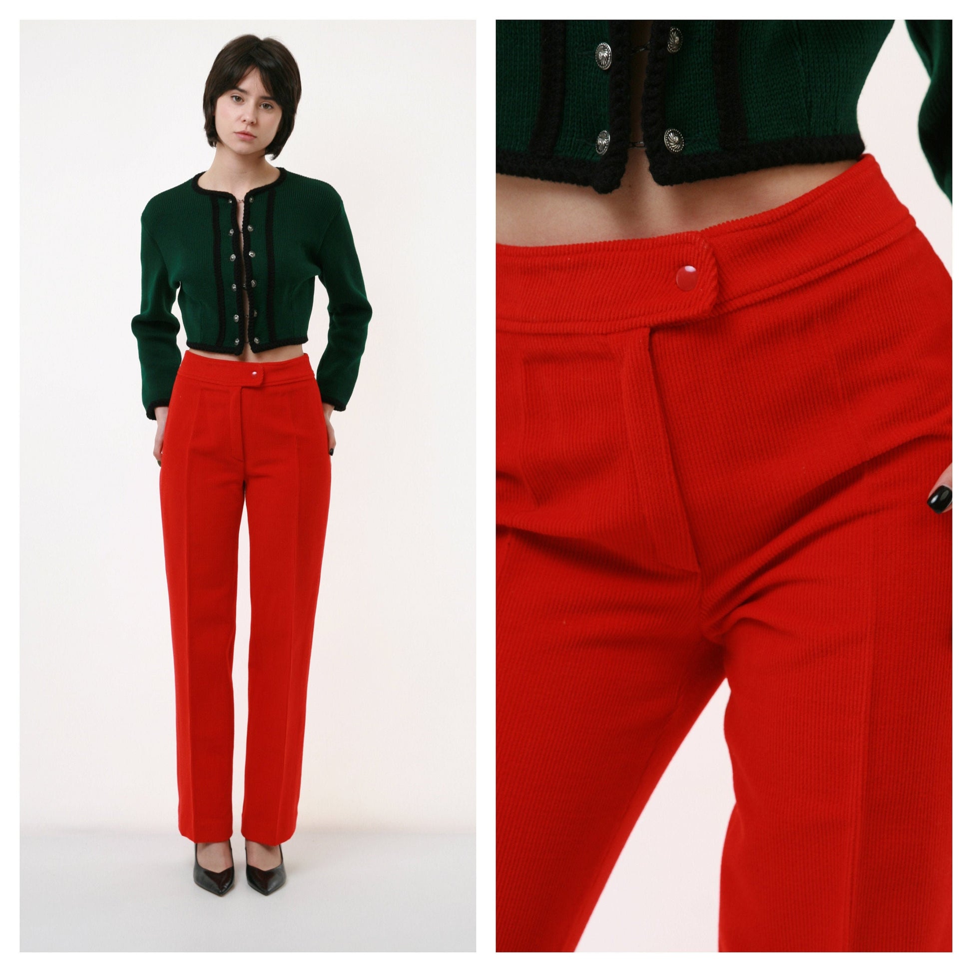 Corduroy High Waisted Straight Leg Moms Red Zip Fastens Trousers Pants 2603 Girlfriend Gift Present