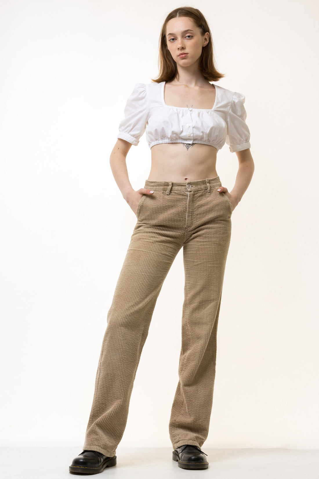 80s Vintage Vtg Beige Mid Waisted Woman Corduroy Fall Cotton Mid Waisted Moms Trousers Girlfirend Gift Size S Small