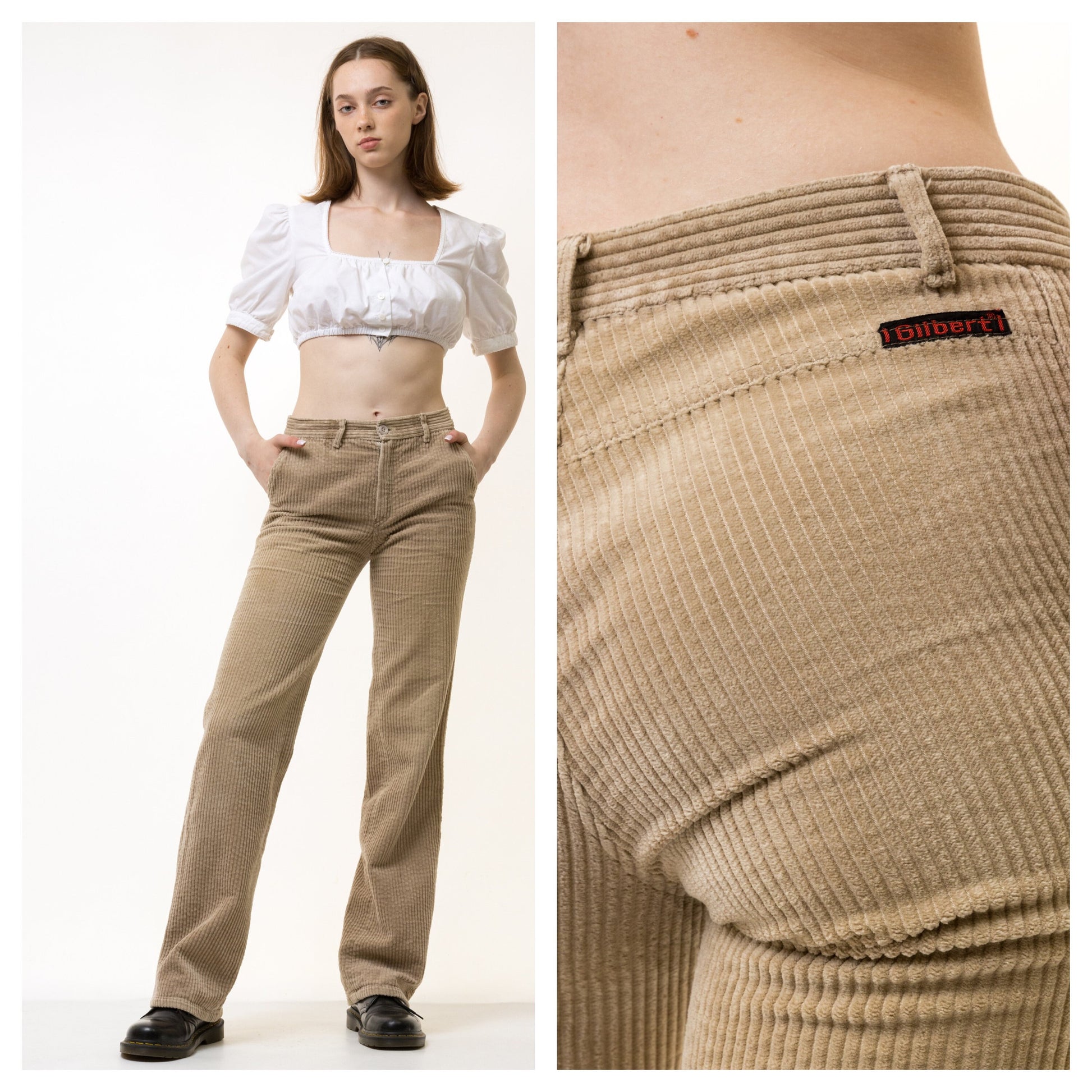 80s Vintage Vtg Beige Mid Waisted Woman Corduroy Fall Cotton Mid Waisted Moms Trousers Girlfirend Gift Size S Small