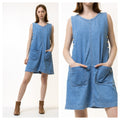 90s Vintage Vtg Rare Denim Dungaree Mid Wash Dress Knee Length 90s Vintage Woman Denim Short Sleeves Grunge Mini Style Dress