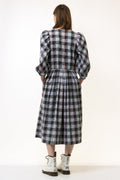 Vintage 70s Maxi Length Gray Checked A Line 3/4 Sleeves Dress size M Medium / Vintage Woman Maxi Length Dress/ Vintage Woman Dress