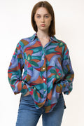 80s Vintage 100% Silk Seta Abstract Pattern Natural Fabric Long Sleeve in Pattern Shirt Buttons Up Blouse size 40 Medium