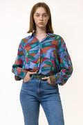 80s Vintage 100% Silk Seta Abstract Pattern Natural Fabric Long Sleeve in Pattern Shirt Buttons Up Blouse size 40 Medium