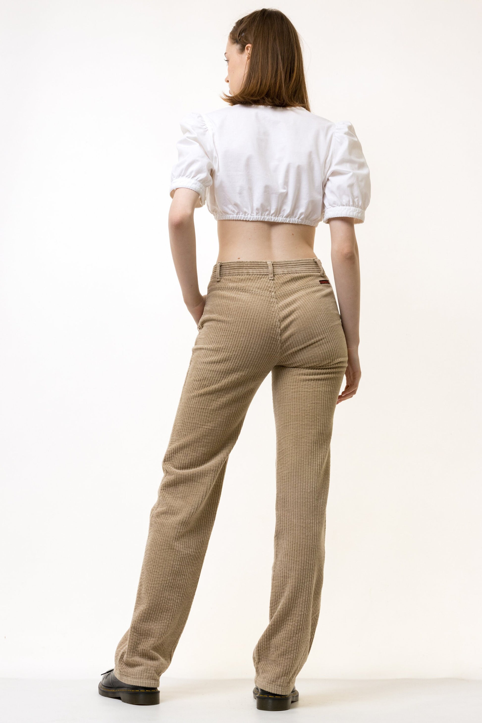 80s Vintage Vtg Beige Mid Waisted Woman Corduroy Fall Cotton Mid Waisted Moms Trousers Girlfirend Gift Size S Small