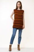 60s Vintage Norway Knitwear Abstract Ornament Wool Long Vest / Vintage Woman Fair Isle Wool Sweater Short Vest size Large