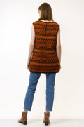 60s Vintage Norway Knitwear Abstract Ornament Wool Long Vest / Vintage Woman Fair Isle Wool Sweater Short Vest size Large