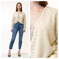 70s Vintage Woman Wool Angora White Beads Retro Woman Jumper Sweater Top in Small/ Vintage Woman Wool Jumper Sweater Cardigan