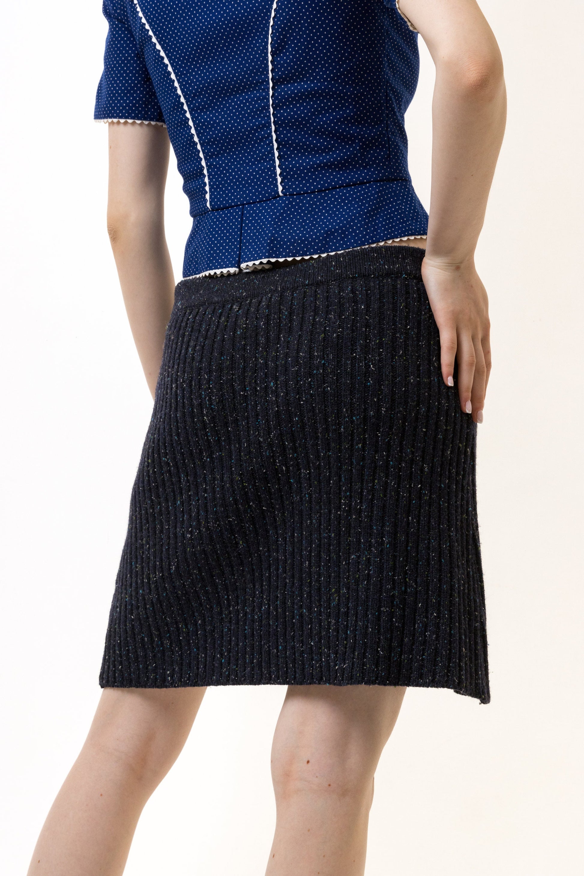 Vintage Dolce Gabbana Maglie Mid Waisted Wool Angora Dark Melangie Mini Knitted Skirt size Large 46/ Vintage Woman Skirt