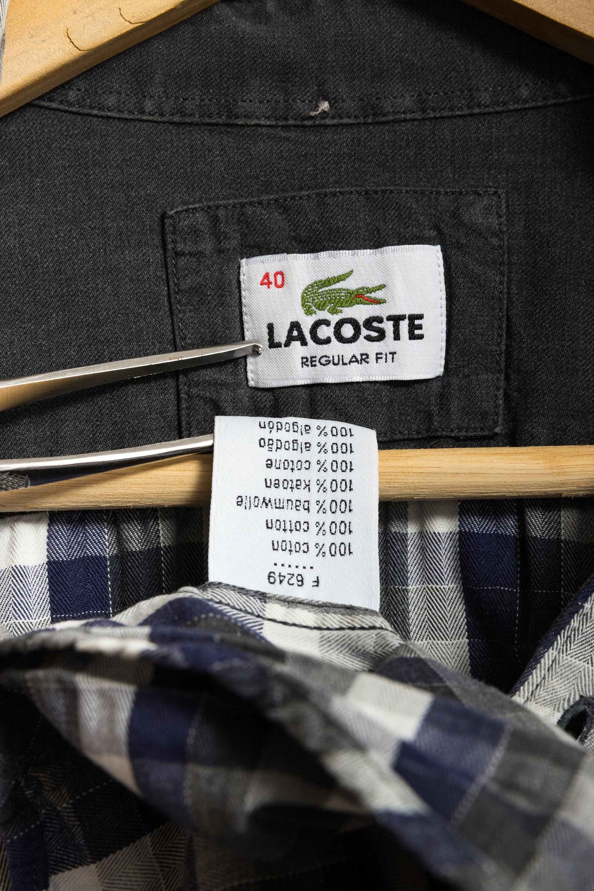 Vintage Lacoste Checked Cotton Logo Long Sleeve Buttons Up Woman Shirt/ Vintage Lacoste Unisex Checked Medium Woman Shirt