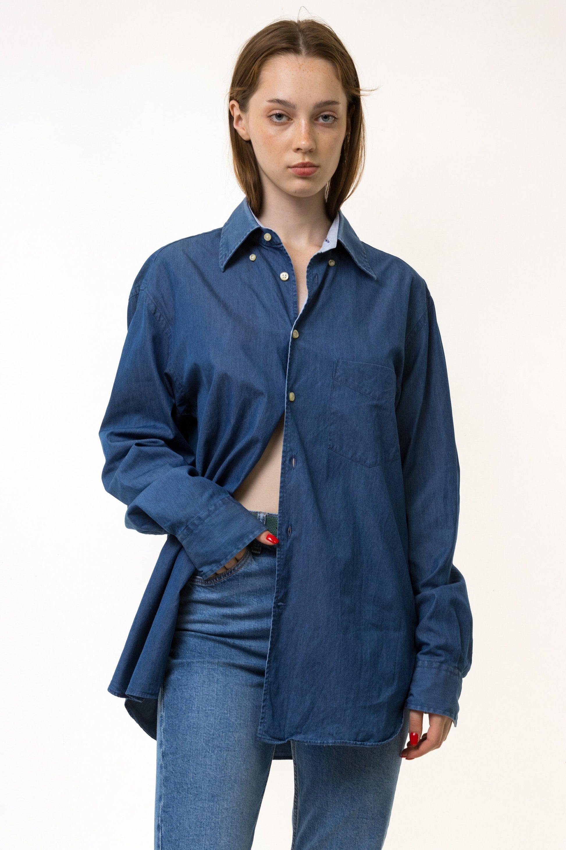 90s Vintage Canali Blue Classic Shirt size Large/ Vintage Unisex Woman Relaxed Shirt