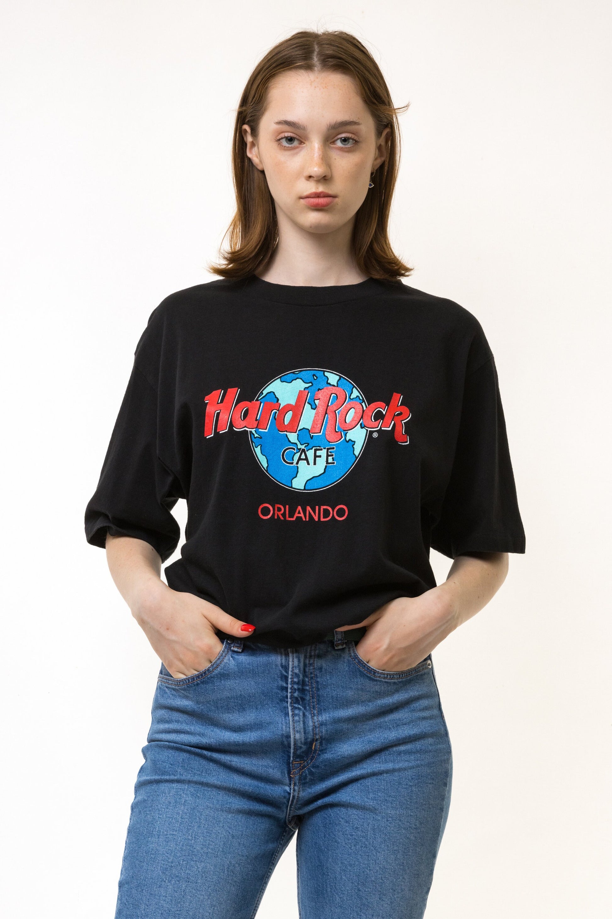 90s Vintage Hard Rock Cafe Orlando Tshirt I Unisex Graphic Print T Shirt - Men's Large | Vintage Black Graphic Print Tee