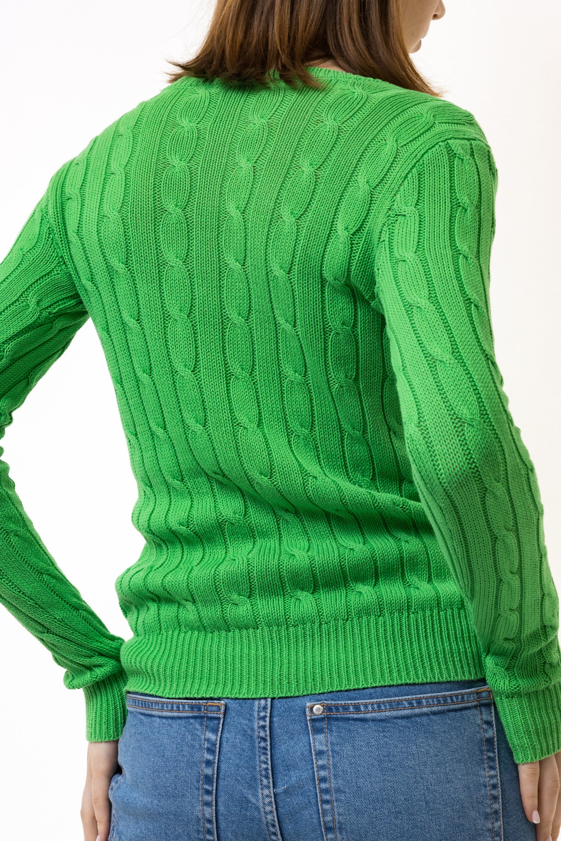 Ralph Lauren Sweater y2k Green Polo Sweater Knitted Cotton Knit Pullover Jumper V Neck Plain Retro Basic Vintage 90s Womens Xs