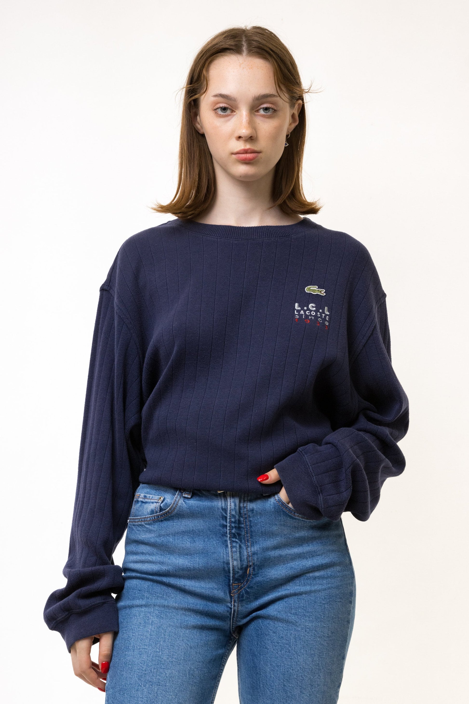 Vintage 80s Lacoste Jumper Lacoste Crew Lacoste Sweater Streetwear Lacoste Logo Embroidered Jumper Sweater Blue Sweatshirt Logo