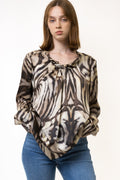 90s Vintage Laurel 100% Silk Seta Animal Print Pattern Natural Fabric Long Sleeve in Pattern Shirt Blouse size 40 Medium