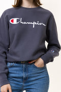 Vintage 90s Champion Sweatshirt Champion Crewneck Champion Sweater Streetwear Champion Logo Embroidered Jumper Sweater Gray Logo