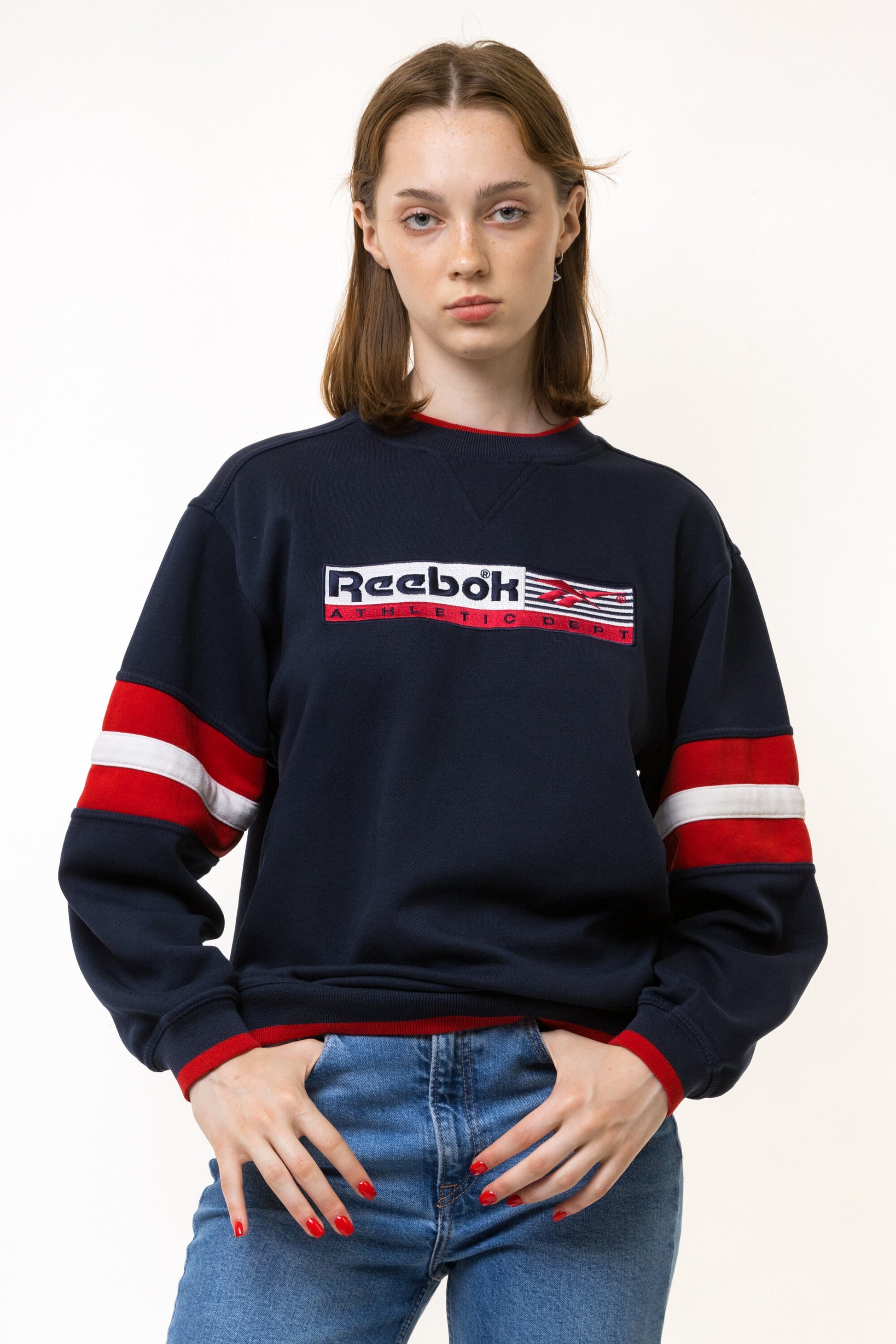 Vintage 90s Reebok Sweatshirt Reebok Crewneck Reebok Sweater Streetwear Reebok Logo Reebok Jumper Sweater Big Logo Medium