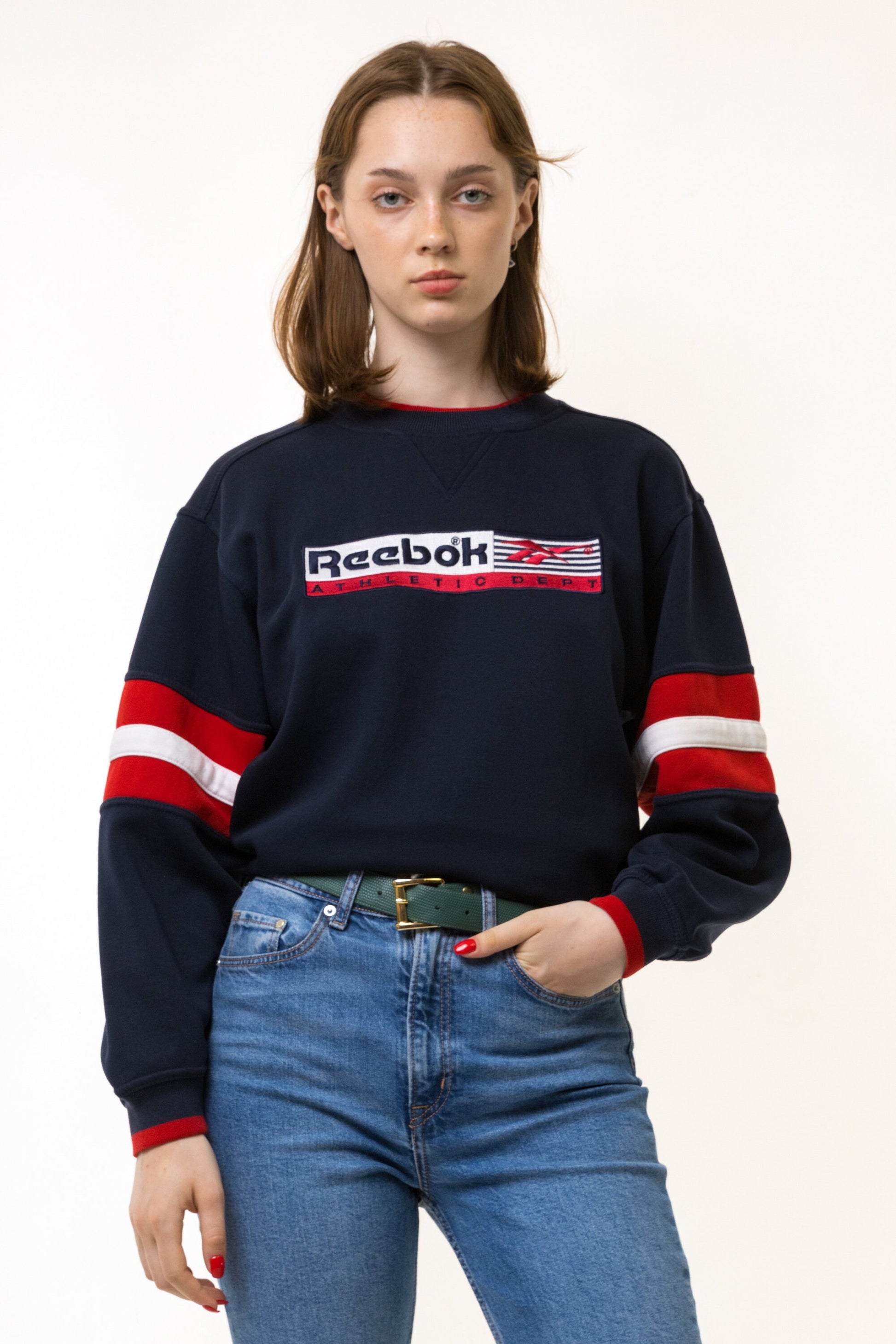 Vintage 90s Reebok Sweatshirt Reebok Crewneck Reebok Sweater Streetwear Reebok Logo Reebok Jumper Sweater Big Logo Medium