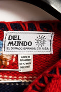 70s Vintage Del Mundo Ecuador Handknitted Wool Sweater Knitwear Blue Red Handmade Woman Free Size Pullover