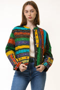 Vintage Aztec Ethnic Light Wool Silk Patterned Jacket Navajo Ethno Boho 80s Jacket Spring Blazer size Medium