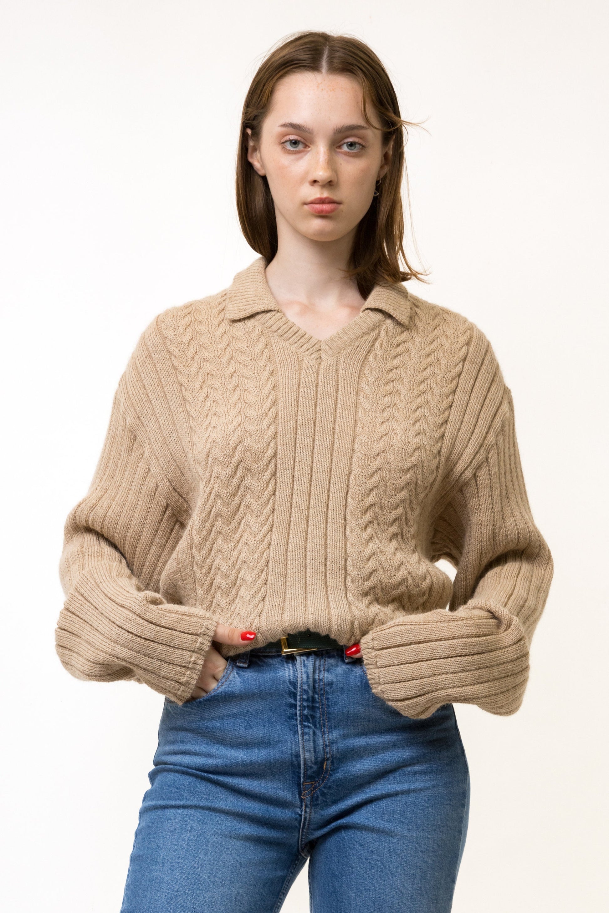 70s Vintage Oldschool Scotland Scandi Knitwear Beige Pullover Alpaca Sweater Jumper Pullover/ Vintage Fisherman Beige Unisex Cardigan