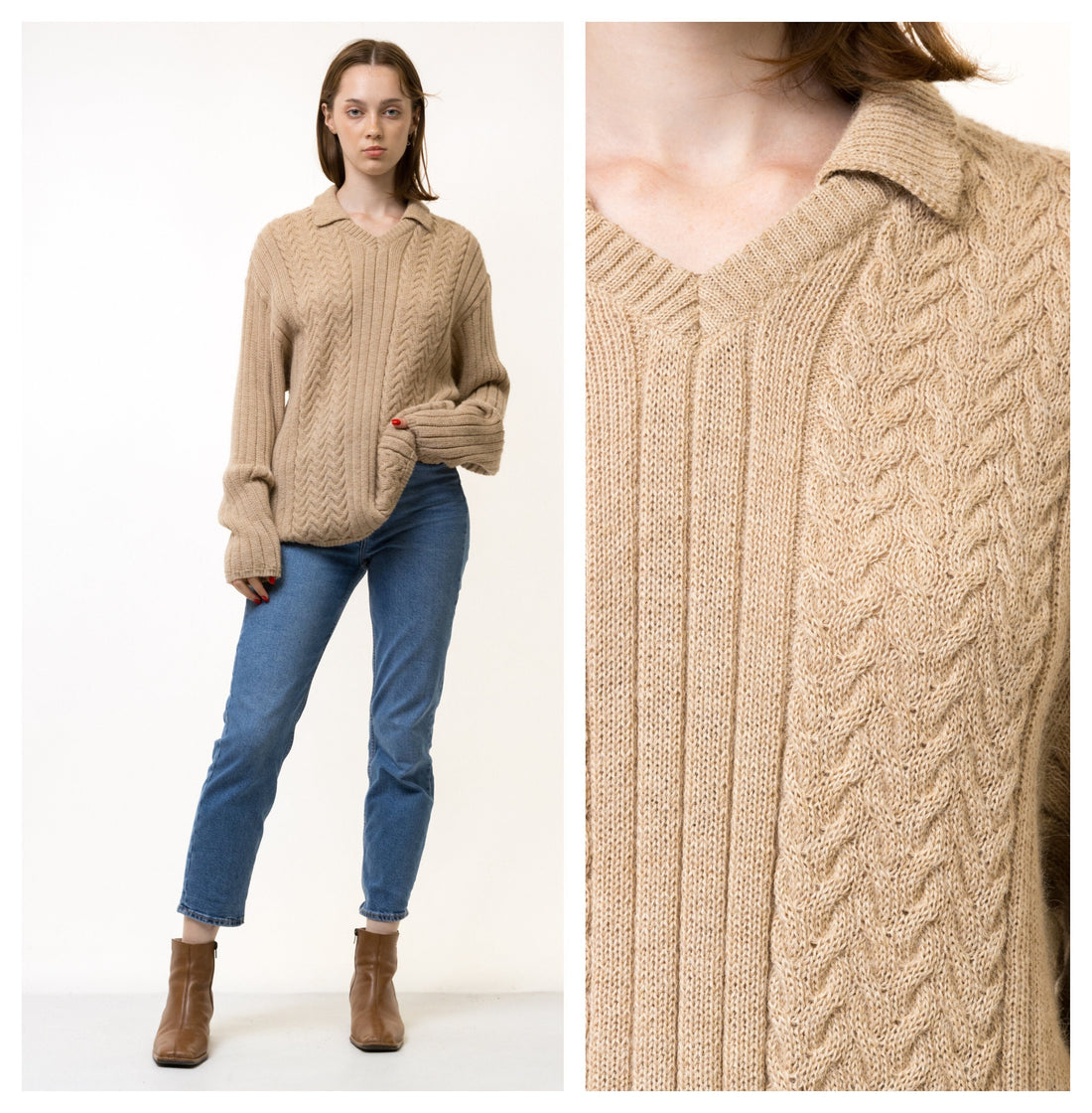 70s Vintage Oldschool Scotland Scandi Knitwear Beige Pullover Alpaca Sweater Jumper Pullover/ Vintage Fisherman Beige Unisex Cardigan