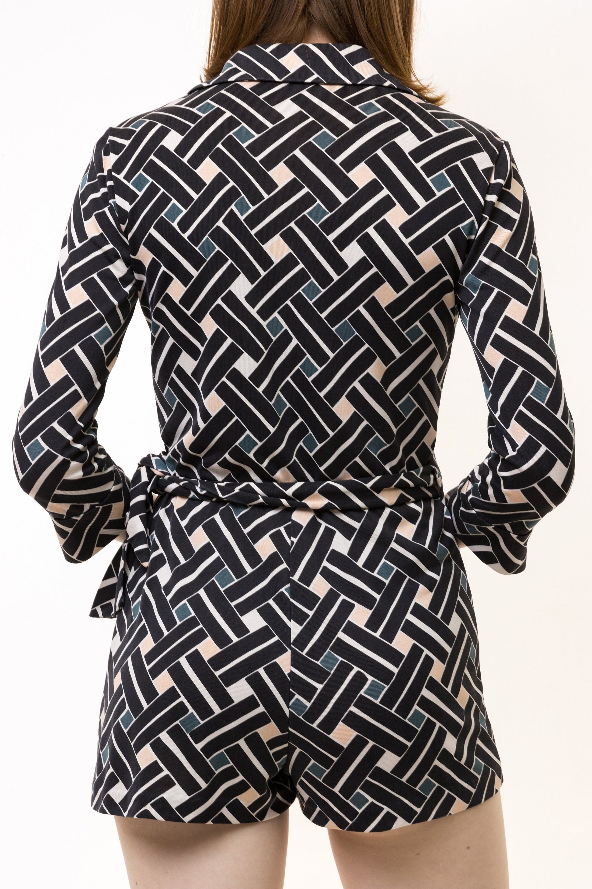 00s Vintage Diane von Furstenberg Wrap Silk Romper size 2 Black and White