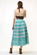 70s VINTAGE Dirndl Skirt/Green Midi Folk Skirt size Small/Bohemian Skirt/Bavarian/Oktoberfest/Tyrolean/Operatic Midi Skirt