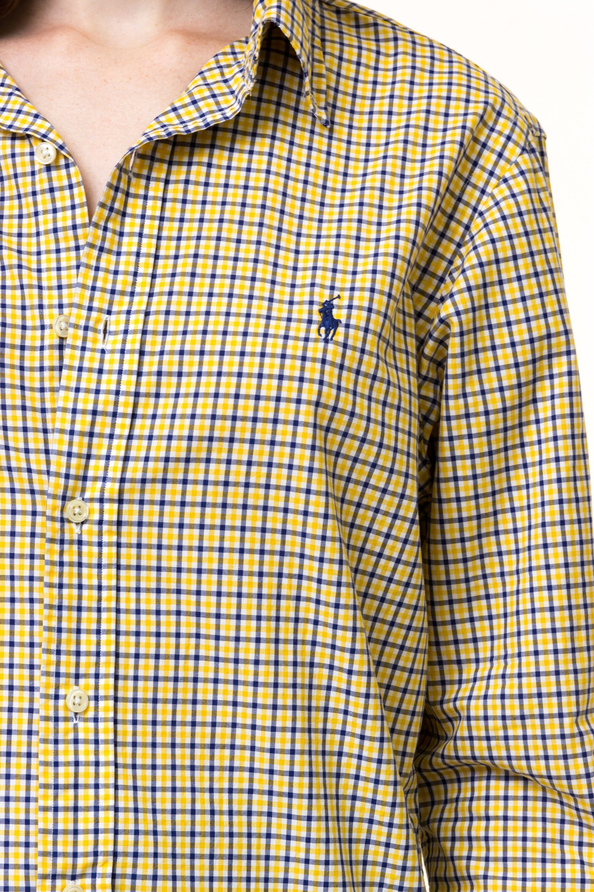 Vintage Ralph Lauren Yellow Cotton Logo Long Sleeve Buttons Up Woman Shirt/ Vintage Ralph Lauren Unisex Checked Medium Woman Shirt