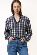 Vintage Lacoste Checked Cotton Logo Long Sleeve Buttons Up Woman Shirt/ Vintage Lacoste Unisex Checked Medium Woman Shirt