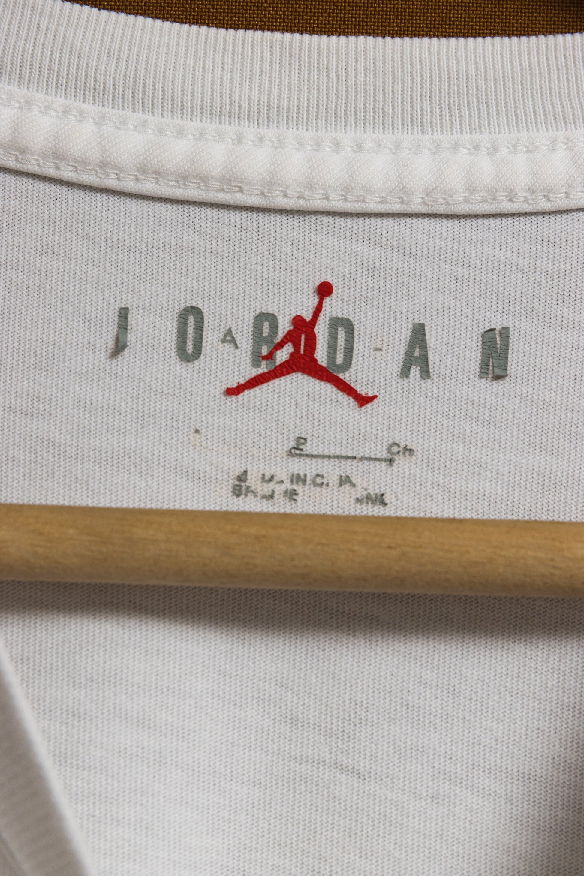 Vintage NIKE AIR JORDAN Big Logo Authentic T-Shirt White Gray Cotton Athletic Tee Retro 90's 80's Rare Size S Sport Hip Hop Style