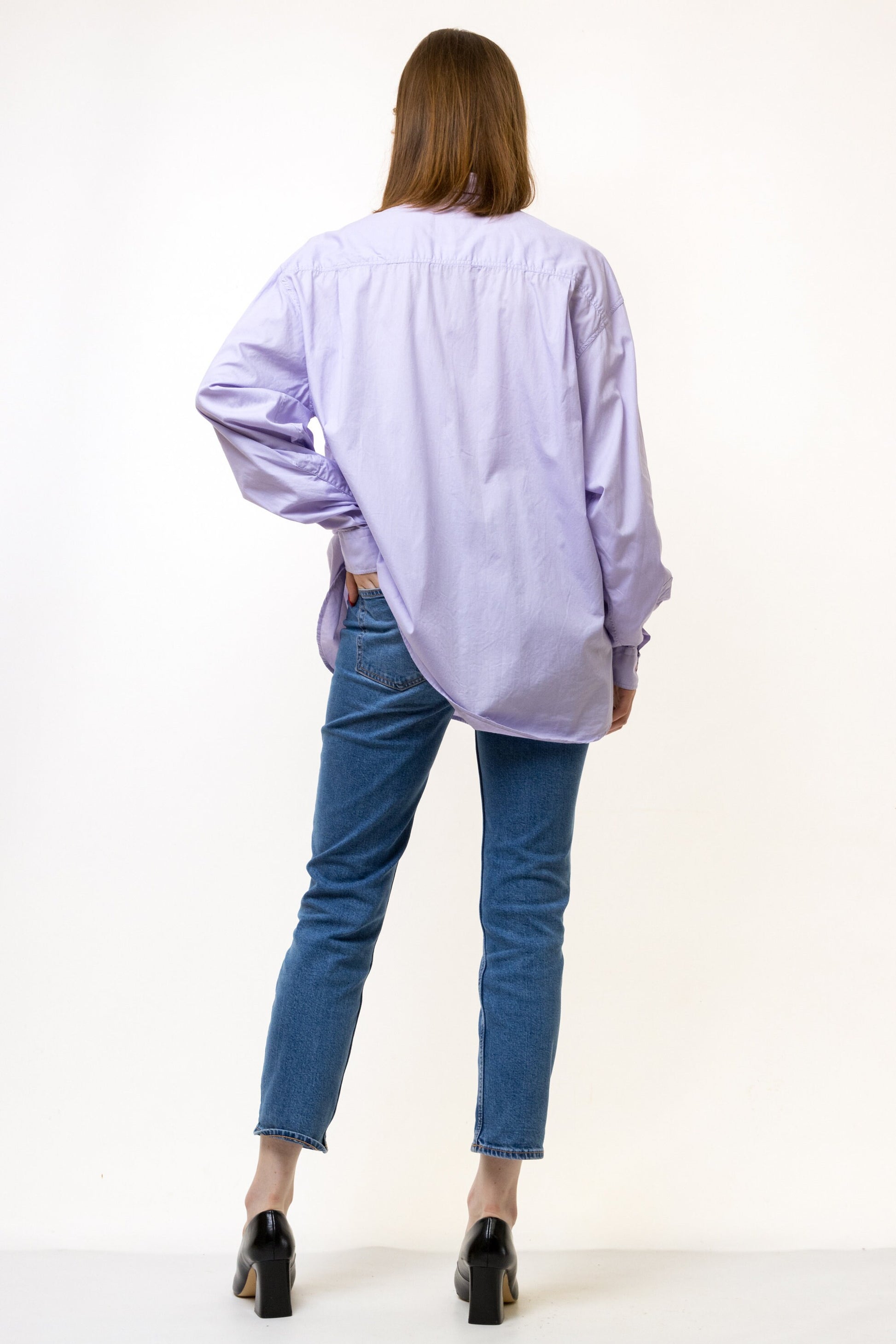 80s Vintage Woman Oversize Relaxed Fit Long Sleeve Festival Shirt Purple Blouse with Long Sleeve Unisex Men's Tag Medium