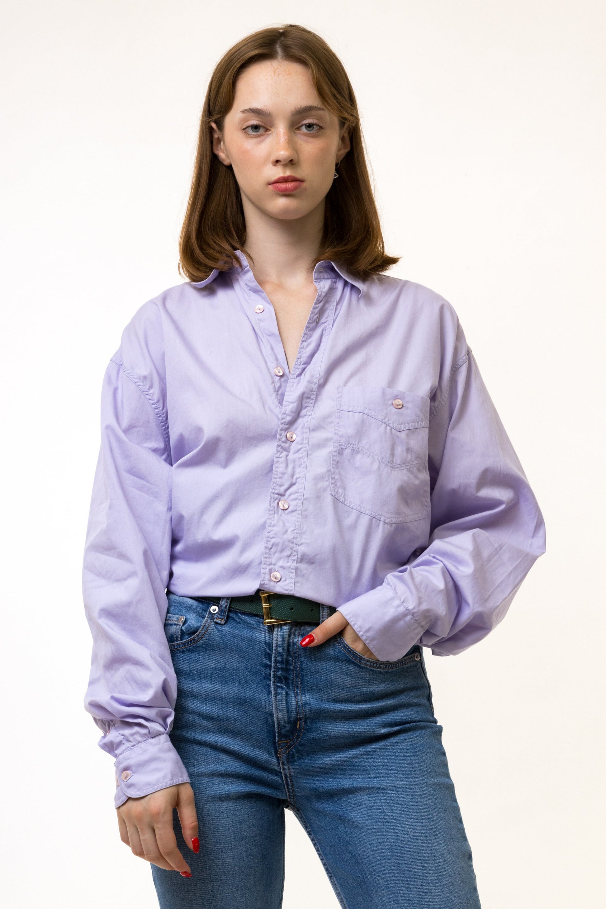 80s Vintage Woman Oversize Relaxed Fit Long Sleeve Festival Shirt Purple Blouse with Long Sleeve Unisex Men's Tag Medium