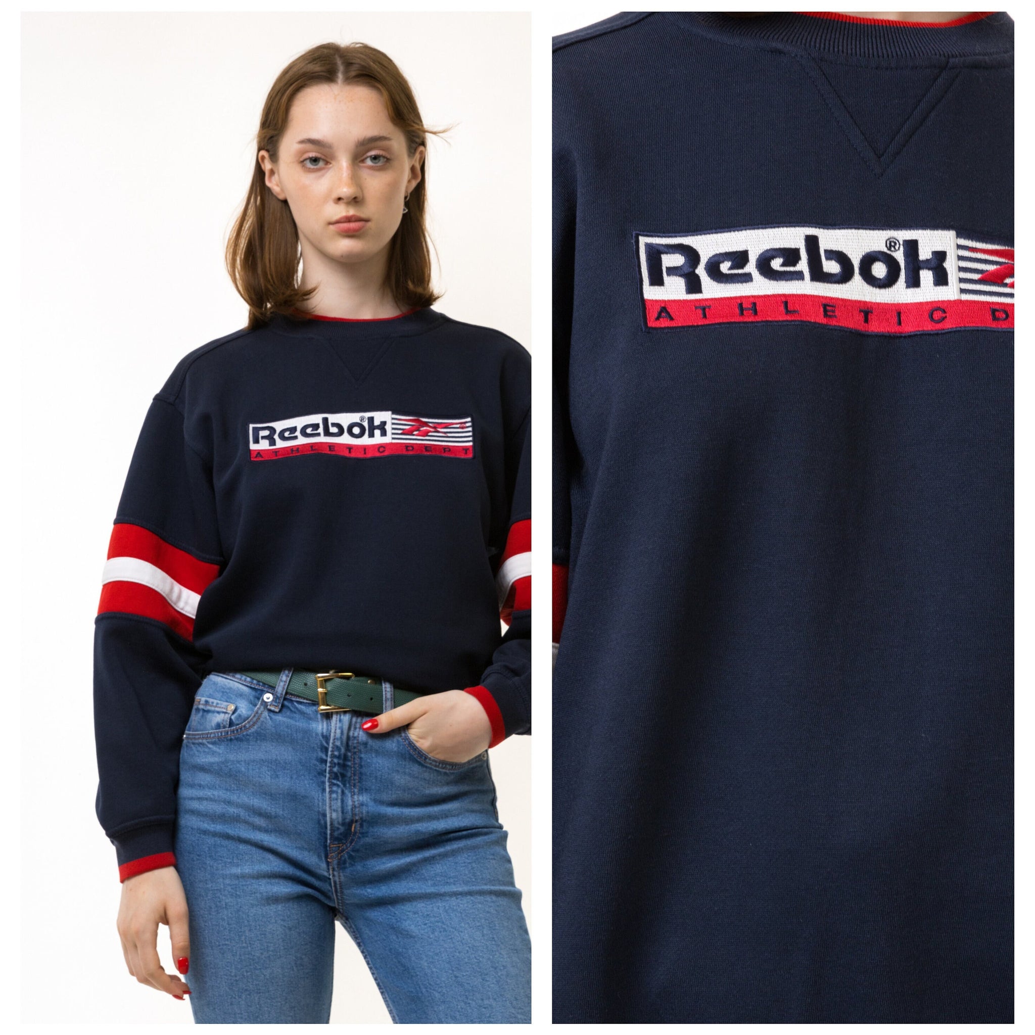 Vintage 90s Reebok Sweatshirt Reebok Crewneck Reebok Sweater Streetwear Reebok Logo Reebok Jumper Sweater Big Logo Medium