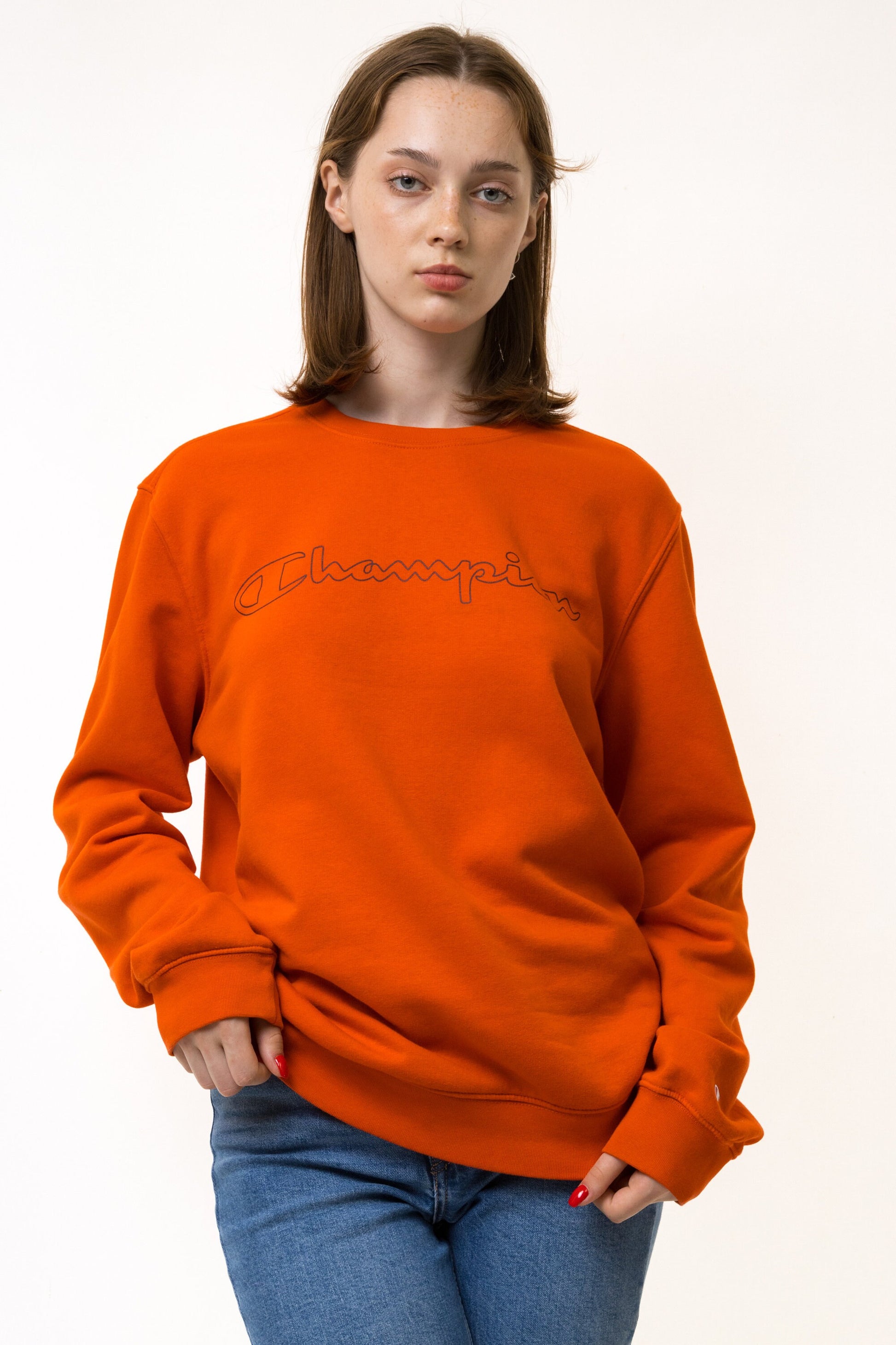 90s Vintage CHAMPION Sweatshirt Orange Sweatshirt Champion Size Men's M Retro 90's Rave Classic Athletic Sport Style Big Logo Pullover