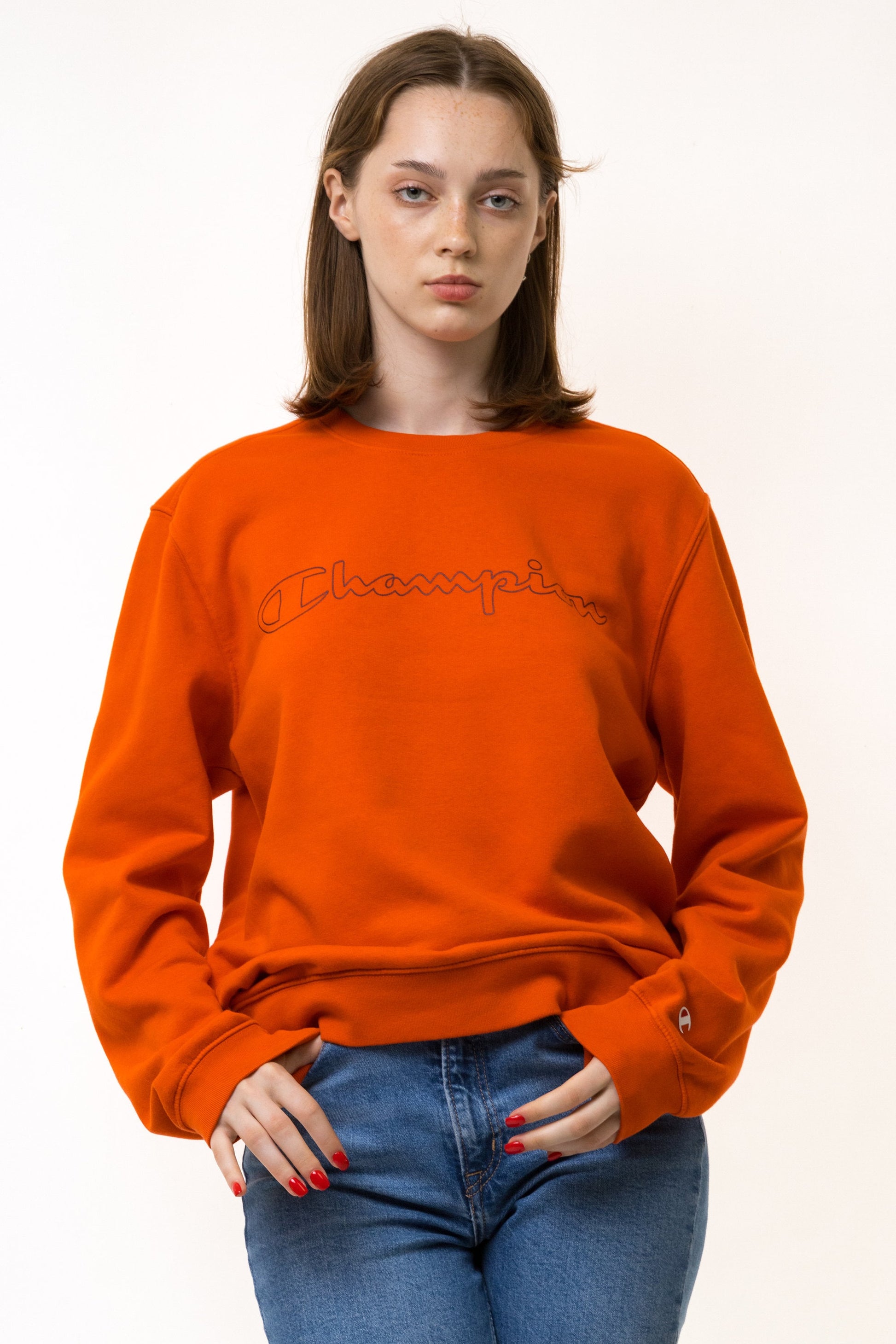 90s Vintage CHAMPION Sweatshirt Orange Sweatshirt Champion Size Men's M Retro 90's Rave Classic Athletic Sport Style Big Logo Pullover