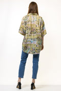 80s Vintage Silk Soie Aztec Abstract Pattern Natural Fabric Short Sleeve in Pattern Shirt Buttons Up Blouse size Medium