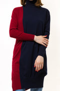 90s Vintage Navy Blue Woman Knitted Knit Woolmark 100% Wool Blue Red Dress Cardigan size Small Dress Classic Wear Dress