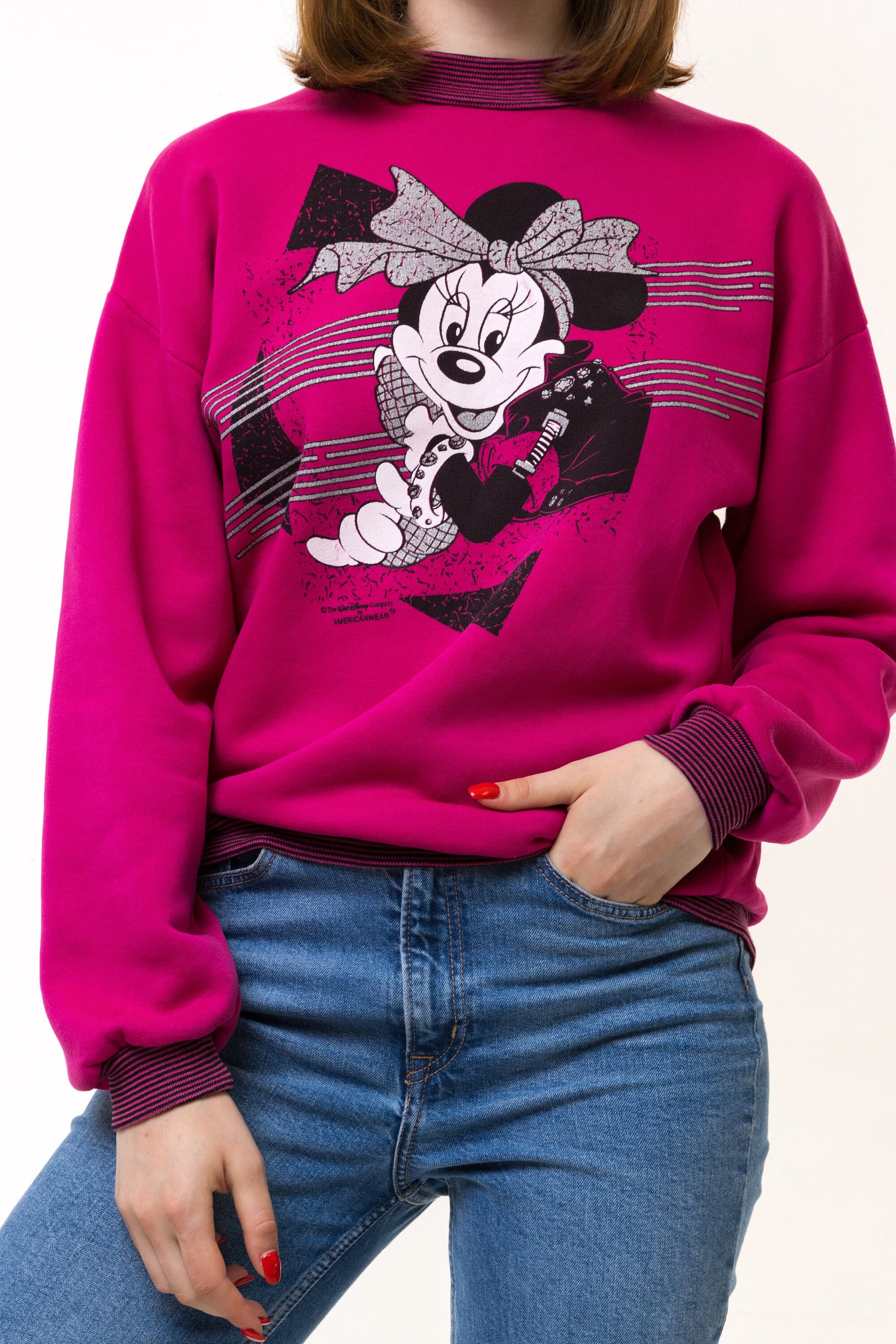 90s Vintage Woman Disneyland Disney Minnie Pink Rainbow Sweatshirt AmericanWear Jumper size Medium