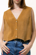 Vintage Suede Vest made in USA, Women Medium Size Top, Brown Suede Vest, Southwest Leather Top, Camel Brown Vest