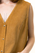 Vintage Suede Vest made in USA, Women Medium Size Top, Brown Suede Vest, Southwest Leather Top, Camel Brown Vest