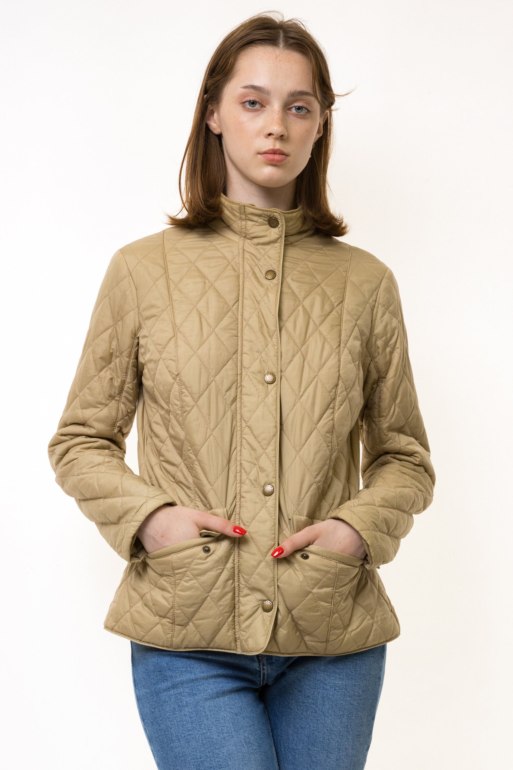 Vintage Barbour Quilted Lining Inner Style Light Womanswear Workwear Coat Outfits Fashion Bombers windbreaker jacket Beige Medium