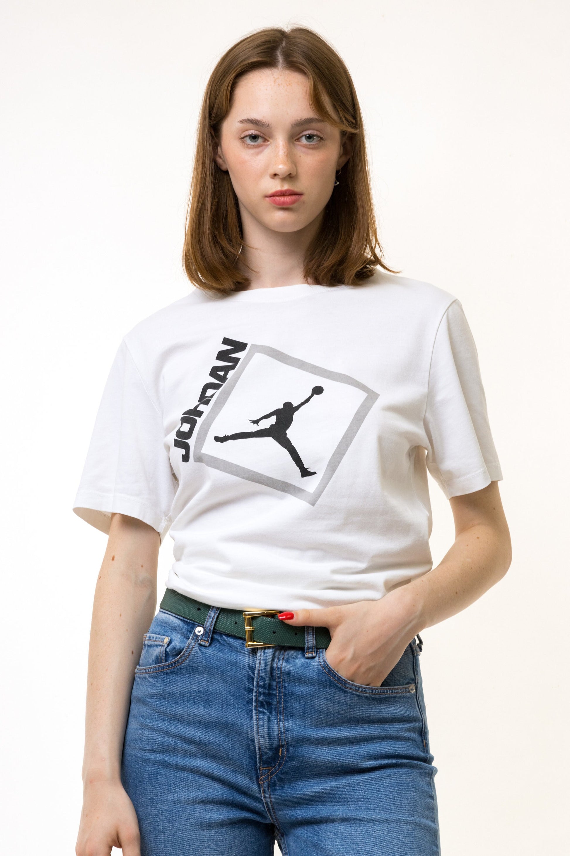 Vintage NIKE AIR JORDAN Big Logo Authentic T-Shirt White Gray Cotton Athletic Tee Retro 90's 80's Rare Size S Sport Hip Hop Style