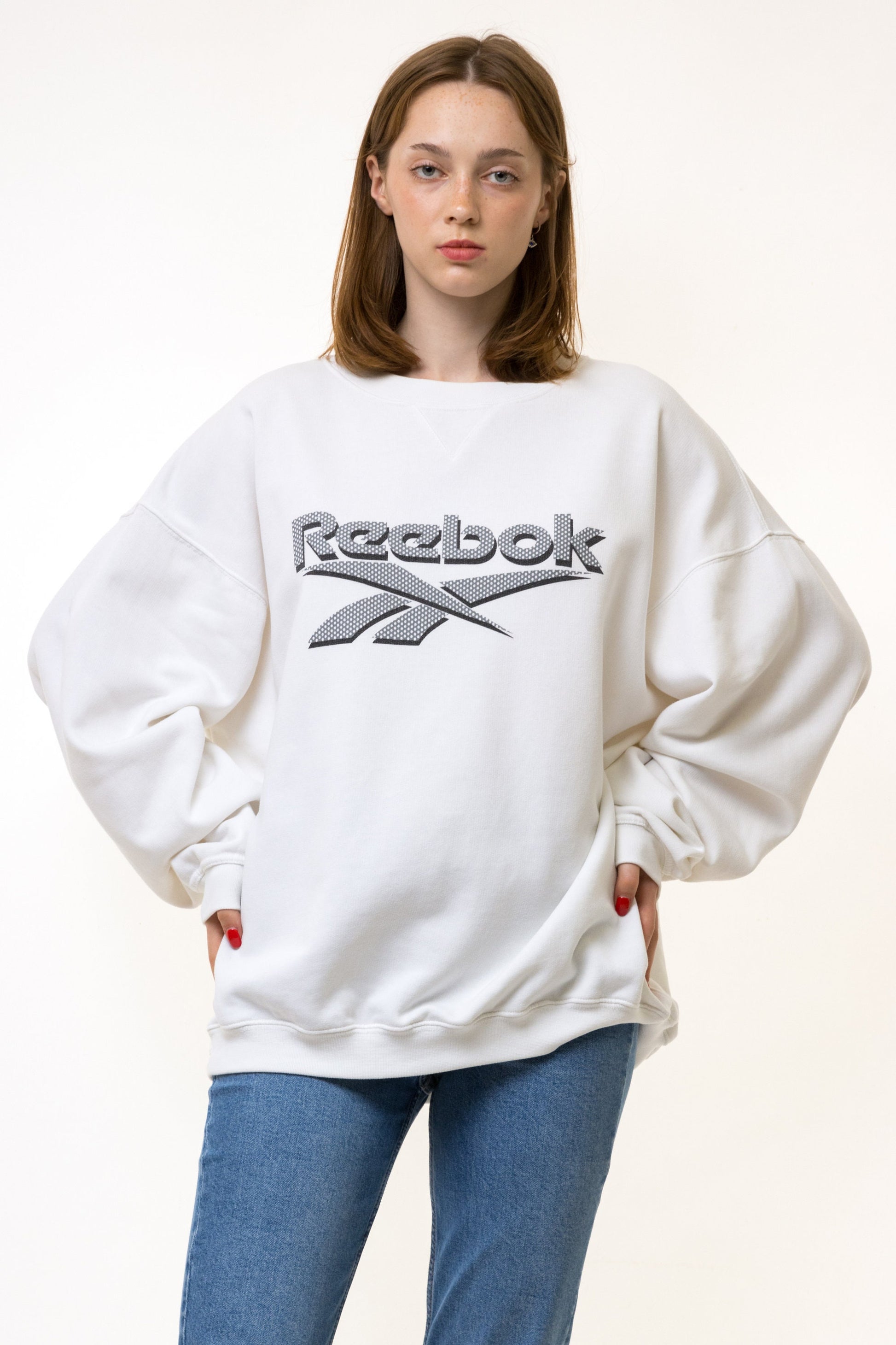 90s Vintage Reebok Sweatshirt White Sweatshirt Reebok Size Men's L Retro 90's Rave Classic Athletic Sport Style Big Logo Pullover