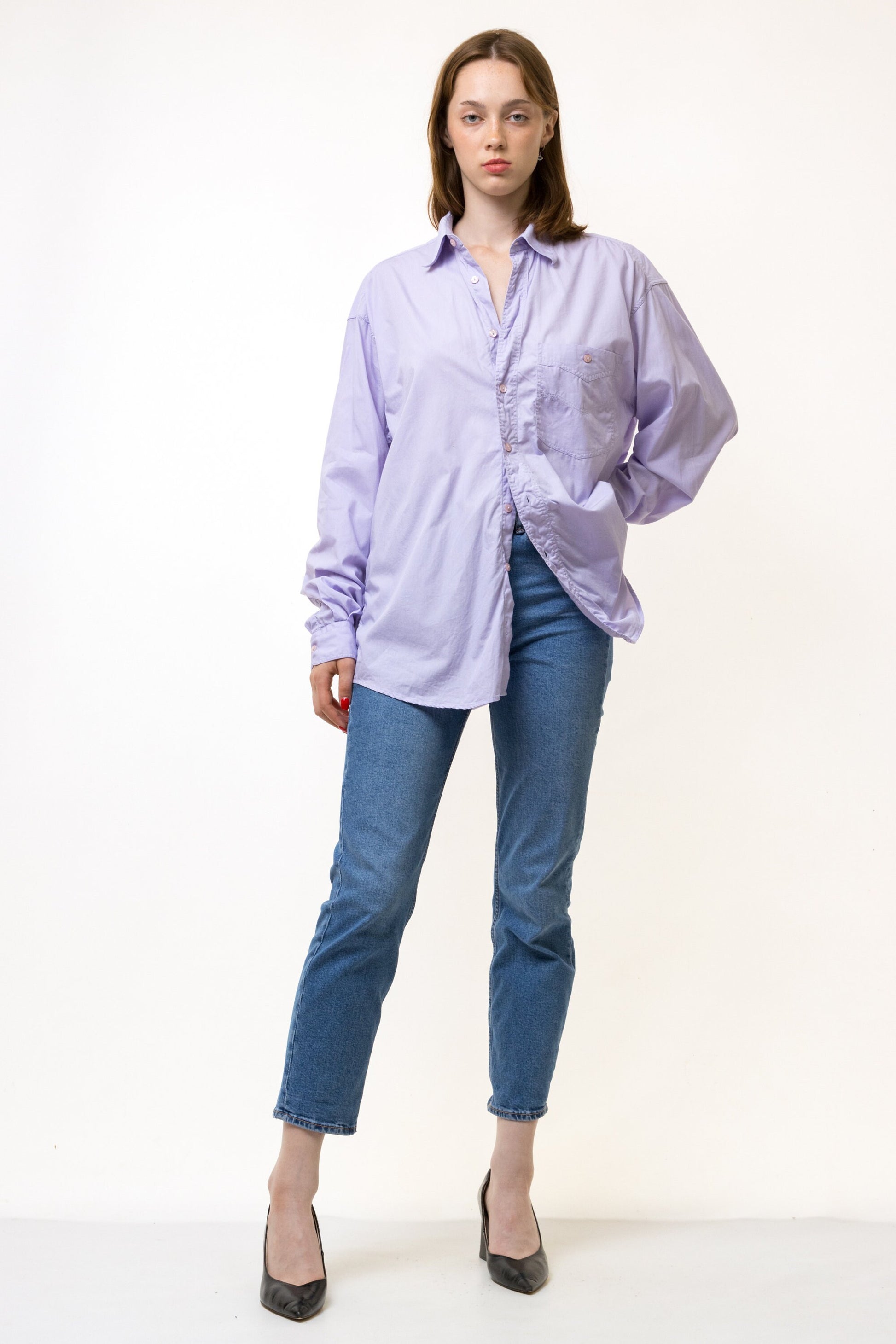 80s Vintage Woman Oversize Relaxed Fit Long Sleeve Festival Shirt Purple Blouse with Long Sleeve Unisex Men's Tag Medium