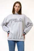 90s Vintage FILA Sweatshirt White Sweatshirt FILA Size Men's L Retro 90's Rave Classic Athletic Sport Style Big Logo Pullover