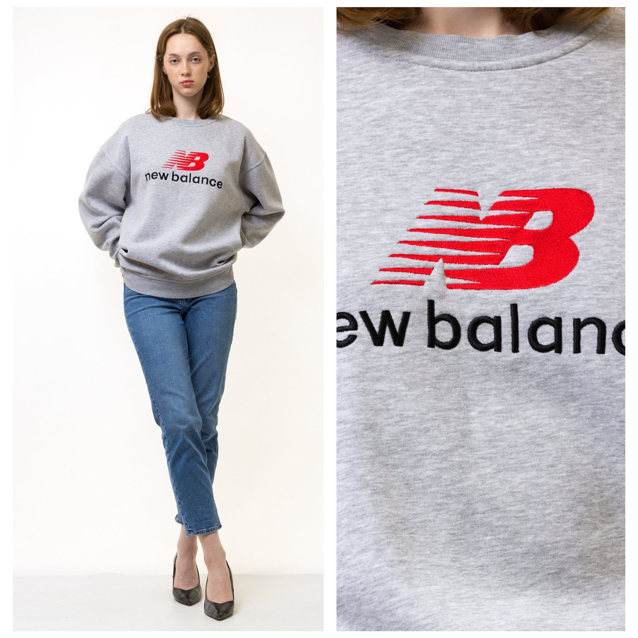 90s Vintage New Balance Sweatshirt Gray Sweatshirt New Balance Size Men's XL Retro 90's Rave Classic Athletic Sport Style Big Logo Pullover