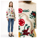 Vintage White Knitted Embroidered Women's Acryl Sweater Embroidered Multi Small Flowers Sweater Pullover Vintage Pullover Small size