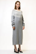 70s Vintage Norway Knitwear Abstract Ornament Wool Long Maxi Dress / Vintage Woman Fair Isle Wool Knitted Dress size Large